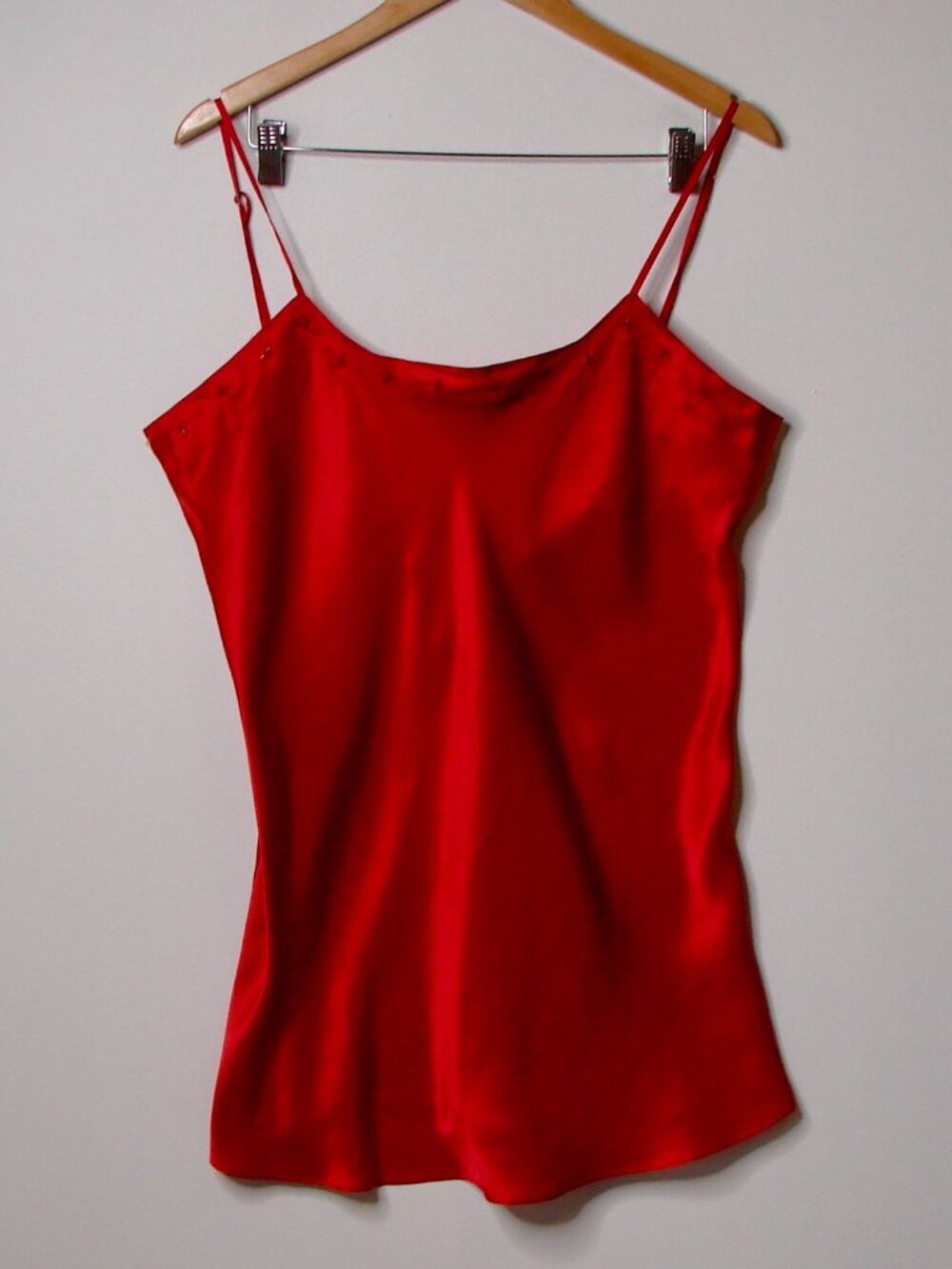 Silk & Satin 100% Silk Red Jewel Tone Chemise Mini Beaded Vintage Slip Large